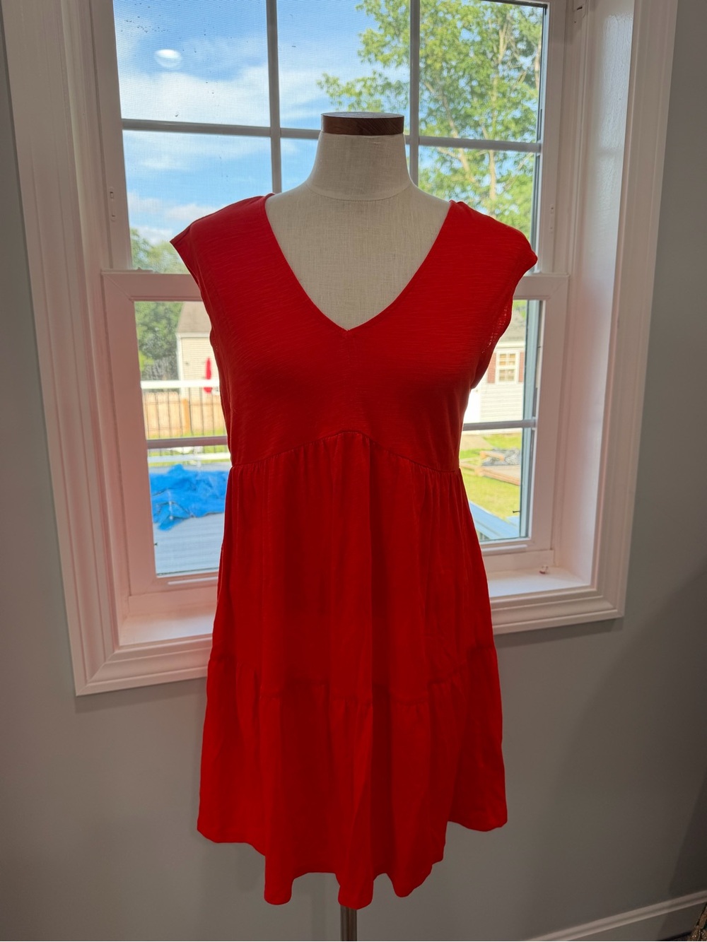 Red V-Neck Midi Dress - Women
